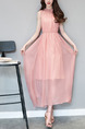 Pink Slim A-Line Laced Collar High Adjustable Waist Cutout Band Back Dress for Casual Party
