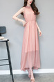 Pink Slim A-Line Laced Collar High Adjustable Waist Cutout Band Back Dress for Casual Party