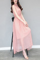 Pink Slim A-Line Laced Collar High Adjustable Waist Cutout Band Back Dress for Casual Party