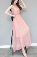 Pink Slim A-Line Laced Collar High Adjustable Waist Cutout Band Back Dress for Casual Party