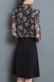 Black Colorful Seem-Two Printed Slim Plus Size Laced Collar Ruffled Adjustable Cuff Invisible Zipper Dress for Casual Office Evening