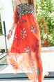 Red Colorful Off-Shoulder Sling Embroidery Printed Asymmetrical Hem  Dress for Casual Party
