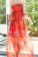 Red Colorful Off-Shoulder Sling Embroidery Printed Asymmetrical Hem  Dress for Casual Party