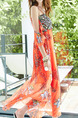 Red Colorful Off-Shoulder Sling Embroidery Printed Asymmetrical Hem  Dress for Casual Party