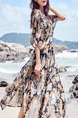 Colorful Slim A-Line Printed V Neck See-Through Asymmetrical Hem Dress for Casual Beach