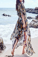 Colorful Slim A-Line Printed V Neck See-Through Asymmetrical Hem Dress for Casual Beach