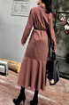 Brown Loose Grid Lapel Fishtail Buttons Long Sleeve Dress for Casual