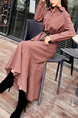 Brown Loose Grid Lapel Fishtail Buttons Long Sleeve Dress for Casual