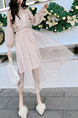 Pink Two-Piece Slim Linking Mesh Lantern Adjustable Waist See-Through Twist Pattern Long Sleeve Dress for Casual
