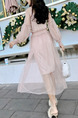 Pink Two-Piece Slim Linking Mesh Lantern Adjustable Waist See-Through Twist Pattern Long Sleeve Dress for Casual