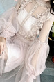 Pink Two-Piece Slim Linking Mesh Lantern Adjustable Waist See-Through Twist Pattern Long Sleeve Dress for Casual