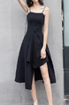 Black Slim A-Line Off-Shoulder Letter Sling Asymmetrical Hem  Dress for Casual Party