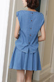 Blue Denim Two-Piece Round Neck Located Printing Buttons Back A-Line Removable Zipper Waist Above Knee Dress for Casual