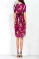 Violet Loose Printed Chiffon V Neck Furcal Dress for Casual Party