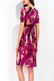 Violet Loose Printed Chiffon V Neck Furcal Dress for Casual Party