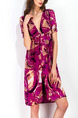Violet Loose Printed Chiffon V Neck Furcal Dress for Casual Party