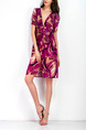 Violet Loose Printed Chiffon V Neck Furcal Dress for Casual Party