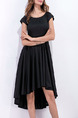 Black Slim Boat Neck Off-Shoulder Asymmetrical Hem Dress for Casual Party Evening