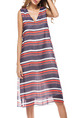 Grey White Orange Loose A-Line Contrast Stripe V Neck See-Through Shift Dress for Casual Party