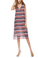 Grey White Orange Loose A-Line Contrast Stripe V Neck See-Through Shift Dress for Casual Party