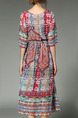 Colorful Plus Size Slim A-Line Printed Round Neck Adjustable Waist Dress for Casual Party