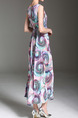 Colorful Plus Size Loose Printed Round Neck Adjustable Waist Dress for Casual