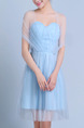 Blue Slim Strapless Linking Mesh Butterfly Knot Back Dress for Formal Bridesmaid