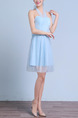 Blue Slim Strapless Linking Mesh Butterfly Knot Back Dress for Formal Bridesmaid