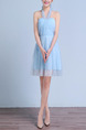 Blue Slim Strapless Linking Mesh Butterfly Knot Back Dress for Formal Bridesmaid