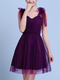 Purple Slim Strapless Linking Mesh Butterfly Knot Back Above Knee Dress for Formal Bridesmaid
