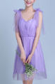 Violet Slim Strapless Linking Mesh Butterfly Knot Back Above Knee Dress for Formal Bridesmaid
