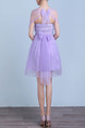 Violet Slim Strapless Linking Mesh Butterfly Knot Back Above Knee Dress for Formal Bridesmaid