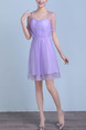 Violet Slim Strapless Linking Mesh Butterfly Knot Back Above Knee Dress for Formal Bridesmaid