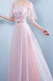 Pink Plus Size Slim A-Line Twist Pattern Embroidery Cloak Mesh V Neck Straps Back Open Back Dress for Bridesmaid