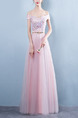 Pink Plus Size Slim A-Line Off-Shoulder Embroidery Twist Pattern Straps Back  Dress for Bridesmaid
