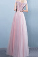 Pink Plus Size Slim A-Line Off-Shoulder Embroidery Twist Pattern Straps Back  Dress for Bridesmaid