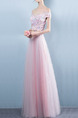 Pink Plus Size Slim A-Line Off-Shoulder Embroidery Twist Pattern Straps Back  Dress for Bridesmaid