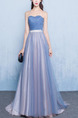 Blue Plus Size Slim A-Line Strapless Contrast Folds Straps Back Full Skirt Dress for Bridesmaid Prom