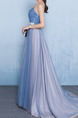 Blue Plus Size Slim A-Line Strapless Contrast Folds Straps Back Full Skirt Dress for Bridesmaid Prom