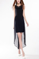 Black Plus Size Slim Linking Chiffon Lace Round Neck Cutout Back Over-Hip Asymmetrical Hem Dress for Cocktail Party Evening