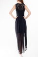 Black Plus Size Slim Linking Chiffon Lace Round Neck Cutout Back Over-Hip Asymmetrical Hem Dress for Cocktail Party Evening