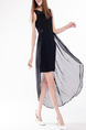 Black Plus Size Slim Linking Chiffon Lace Round Neck Cutout Back Over-Hip Asymmetrical Hem Dress for Cocktail Party Evening