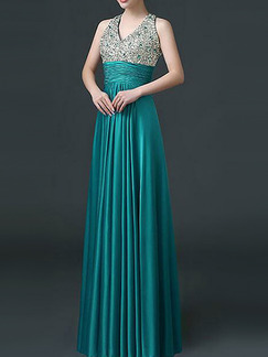 Blue Green Silver Plus Size Rhinestone V Neck  Hang Neck Hasp Open Back Satin Dress for Cocktail Party Evening Bridesmaid Prom