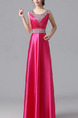 Rose Red Plus Size Slim Rhinestone Pleated Square Neck Satin Dress for Cocktail Party Evening Bridesmaid Prom