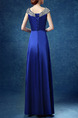 Blue Plus Size Bordure Round Neck Folds Straps Back Satin Dress for Cocktail Party Bridesmaid Prom