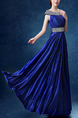 Blue Plus Size Bordure Round Neck Folds Straps Back Satin Dress for Cocktail Party Bridesmaid Prom