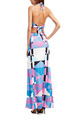 Pink and Blue Colorful Slim Contrast Printed Hang Neck Adjustable Waist Open Back  Dress for Cocktail Party Evening