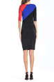 Black Blue and Red Slim Contrast Round Neck Over-Hip Zipper Back Furcal Back Above Knee Bodycon Dress for Cocktail Party Evening