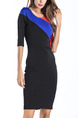 Black Blue and Red Slim Contrast Round Neck Over-Hip Zipper Back Furcal Back Above Knee Bodycon Dress for Cocktail Party Evening