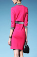 Pink Black and White Slim Contrast Linking Over-Hip Stand Collar Zipper Furcal Front Sheath Above Knee Dress for Casual Office